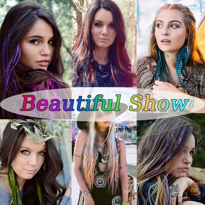 30roots สีสังเคราะห์ Feather Stripe hair Extension 16 นิ้ว I Tip Party คอสเพลย์สำหรับเทศกาลดนตรีฮาโลวีนคริสต์มาส — image 7