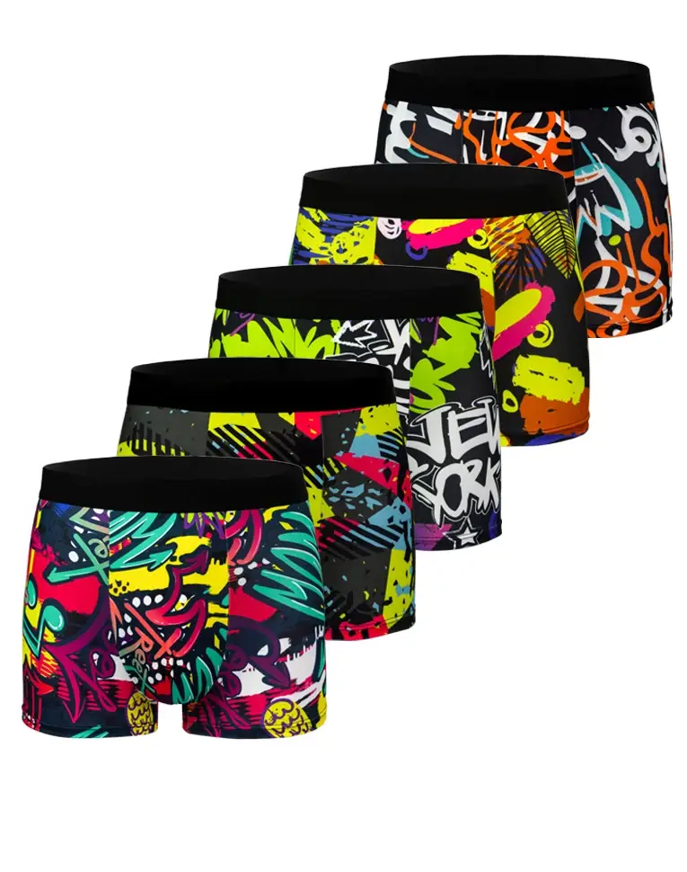 5-Pcs Men's Boxer Briefs Random Graffiti Print Trendy Christmas Pattern Underwear Comfortable Boxer Shorts — image 12