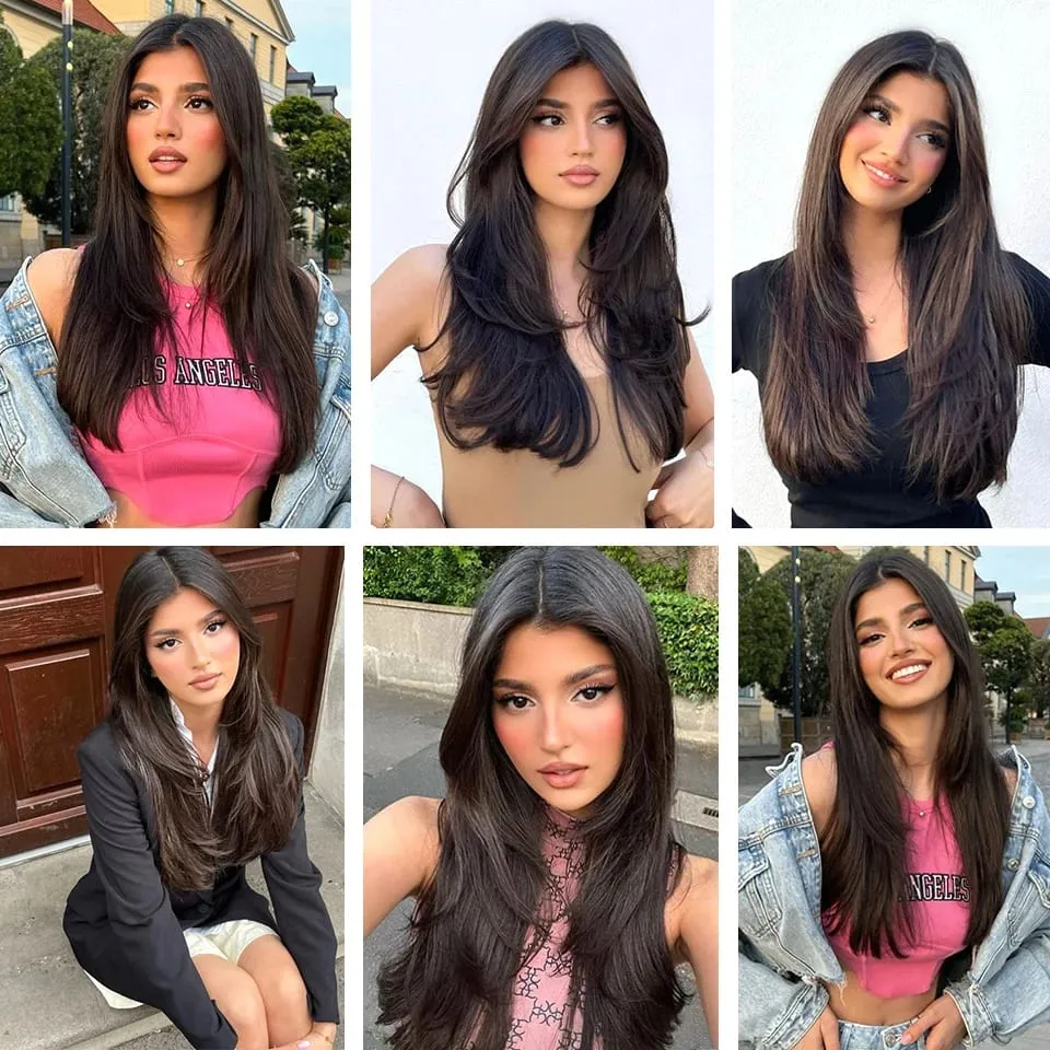 LM Synthetic Hair Extensions Long Straight U-Shaped Half Wig for Women Female Natural Black Blonde Hairpiece — image 6