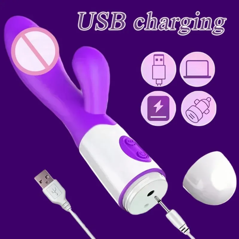 Arnab Vibrator G-Spot Silicone Dildo Dual Vibrating Clitoris Stimulator 10 Kelajuan Mainan Seks Kalis Air Boleh Dicas semula untuk Wanita — image 6