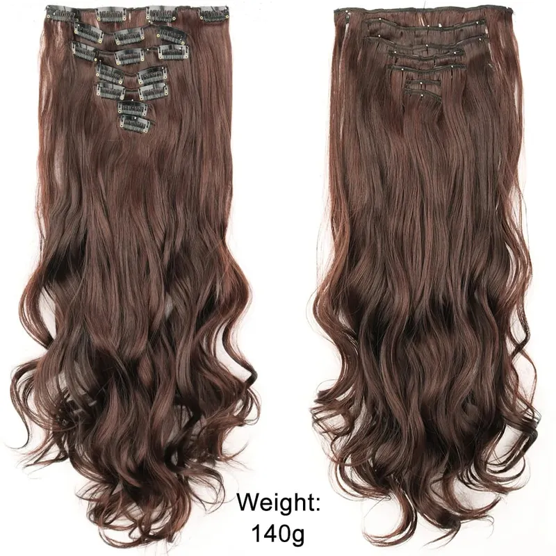 Long Straight Clip In Hairpiece Hair Extensions 4Pcs/Set Synthetic 22'' Black Dark Brown MixedColor Heat Resistant Fiber — image 19