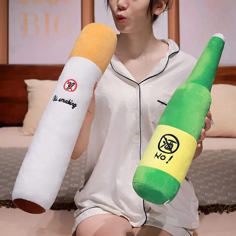 30/50cm No Smoking Cigarette Green Wine Bottle Stuffed Plush Toy Creative Funny Like Real Man Plushie Prop Gift