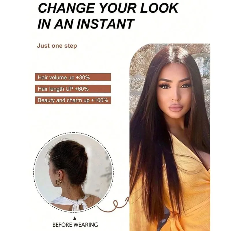 Straight Hair Extension with Invisible Synthetic Natural Straight Hairpiece for Women Long Straight Hair Piece with Fishing Line — image 5