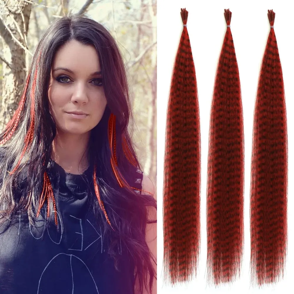 30roots สีสังเคราะห์ Feather Stripe hair Extension 16 นิ้ว I Tip Party คอสเพลย์สำหรับเทศกาลดนตรีฮาโลวีนคริสต์มาส