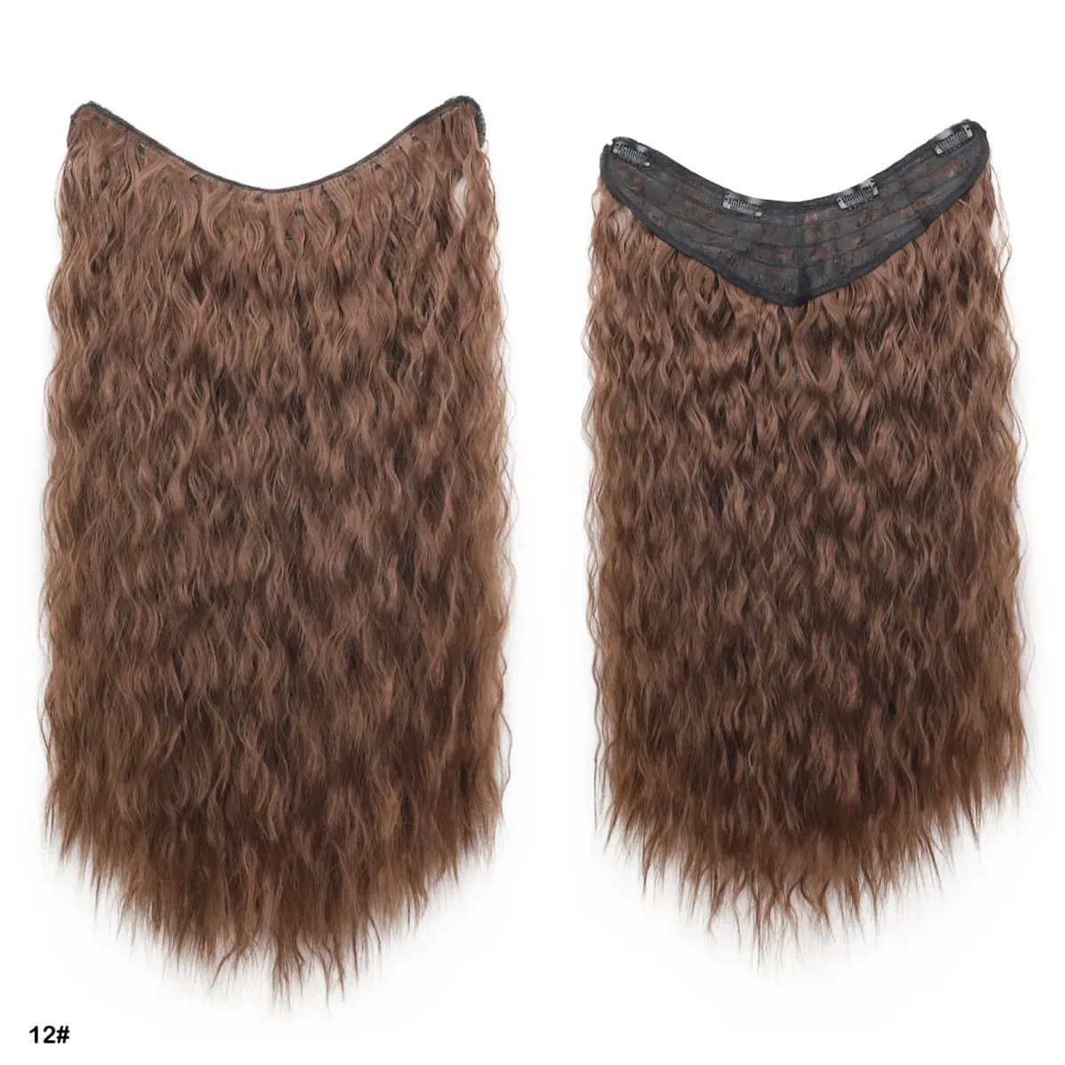 Jeedou Synthetic Long Deep Wavy Hair Extension V-Shape One Piece Clip-In Hairpiece with 4 Clips Brown Color for Girls
