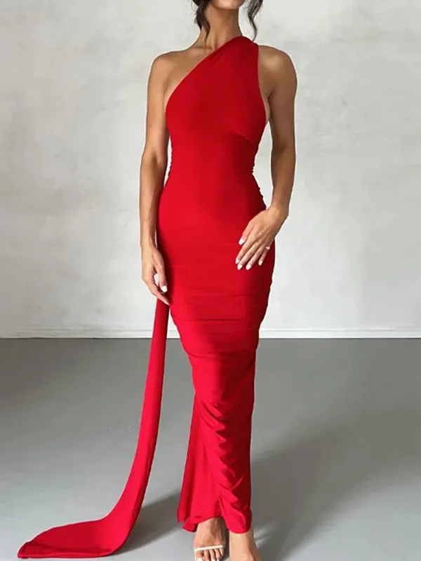 Neon Y2K Clothes One Shoulder Sleeveless Backless Ruched Bodycon Maxi Dresses For Women Club Birthday Party Evening Prom — image 10