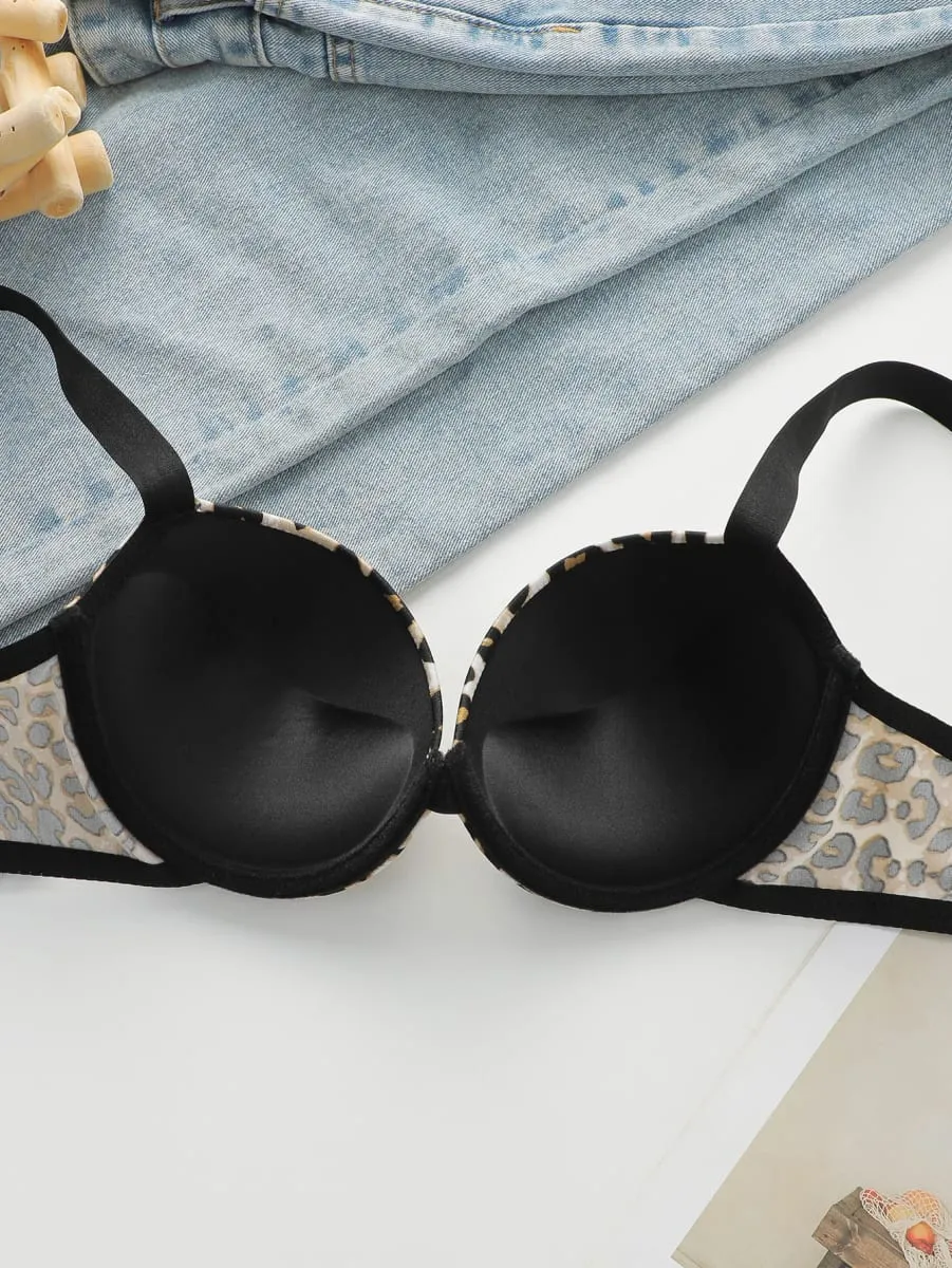 Sexy leopard print 2-piece set with gathered lifting and thickened steel support bra set for women's underwear B2051 — image 3