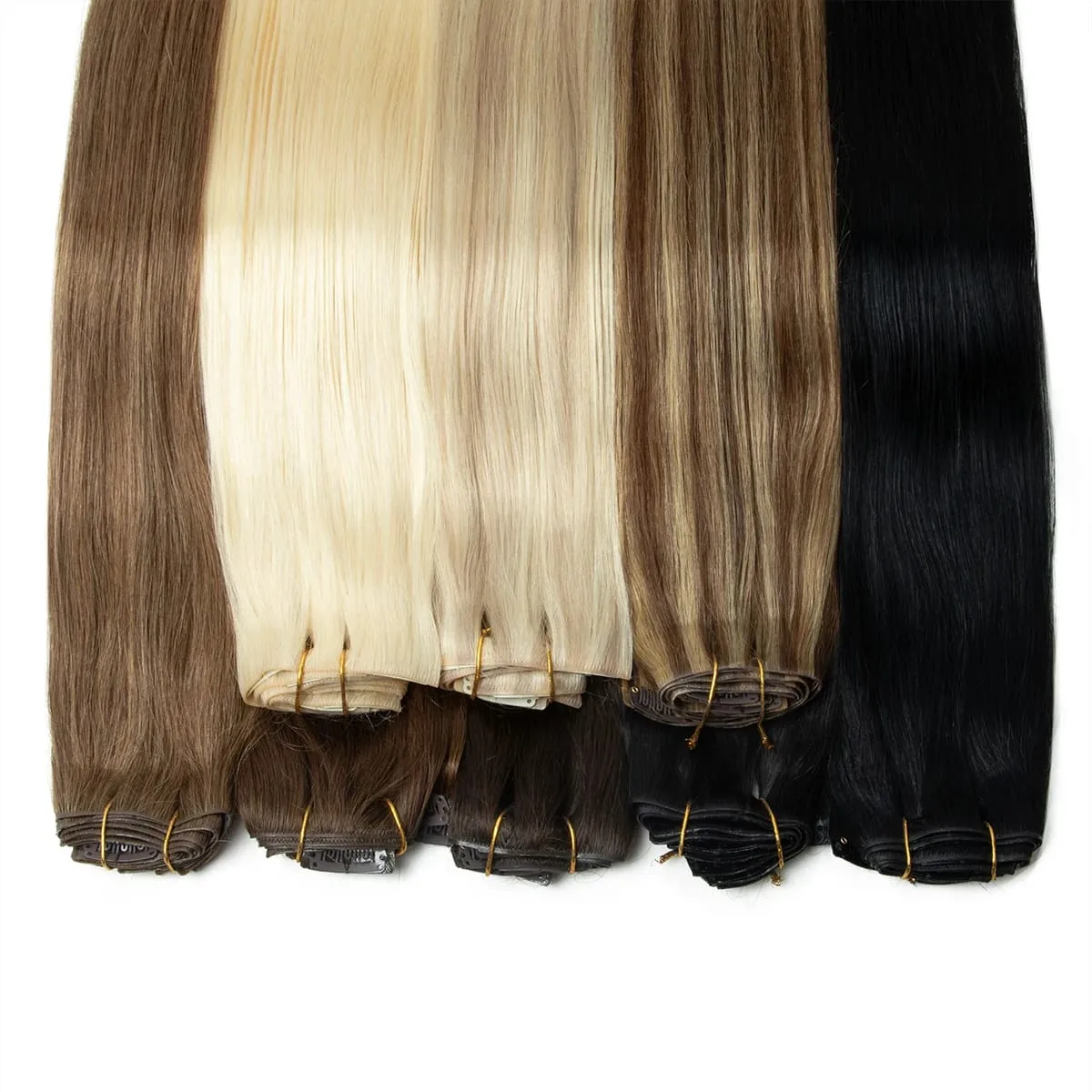 Bezešvé PU prodlužování vlasů Clip In Skutečné přírodní Neviditelné PU pásky Útkové Clip Ins Stroj Remy 12-24inch Invisible Clip Ins 7PCS