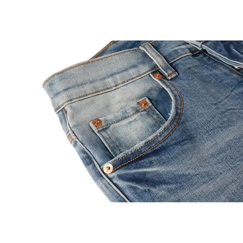 Vaqueros clásicos ajustados y cónicos para hombre, estilo vintage azul claro con lavado degradado, bragueta con botones, estilo High Street
