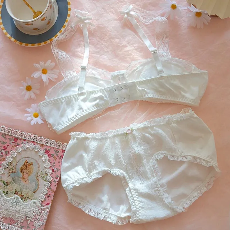 Vintage-Unterwäsche, Prinzessin, weiße Spitze, Dessous, Baumwolle, Bügel-BH und Höschen-Set, japanische kleine Brüste, sexy und niedliches Bralette — image 6