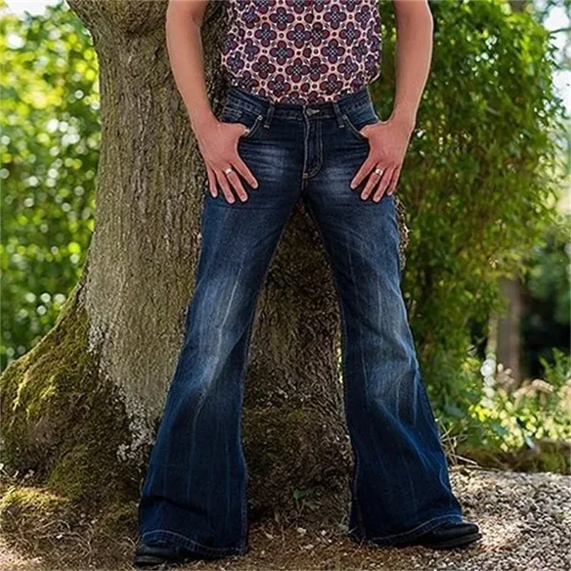 Vintage Tie Flower Stretch Denim Pants Trend Male Punk Style Flared Jeans Streetwear Four Seasons Daily Casual Men's Trousers 23 — image 2