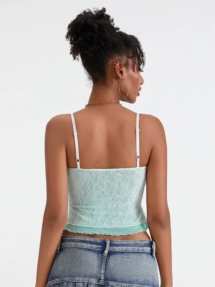 Captivating New Hotsweet Fairycore Women Y2k Lace Camisole Spaghetti Straps Tie-up Patchwork Slim Fit Summer Tops Clubwear — image 3