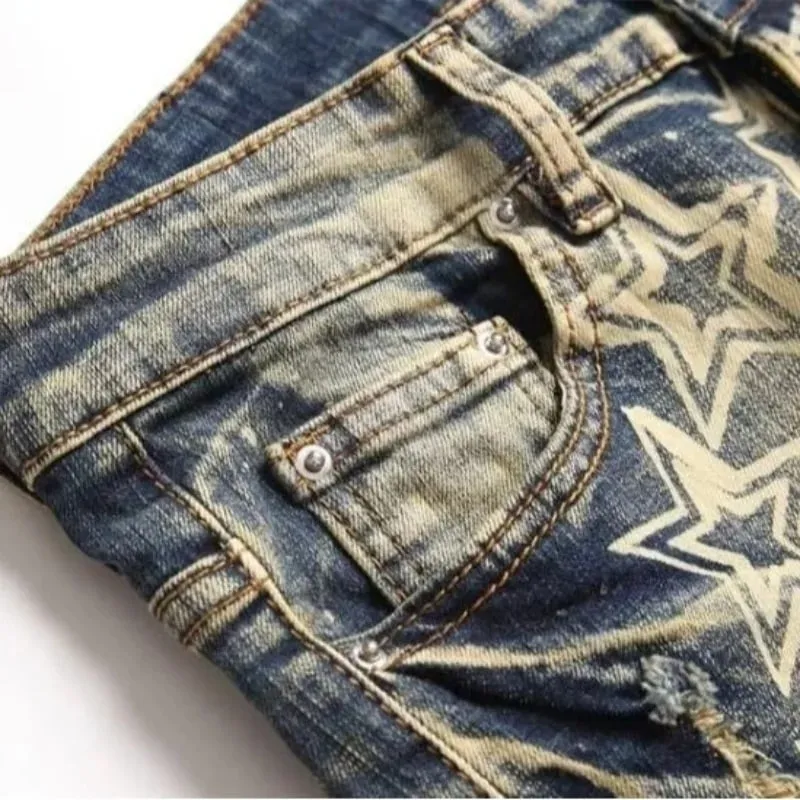 High street trendy brand new men's retro distressed distressed jeans patch slim fit leggings — image 5
