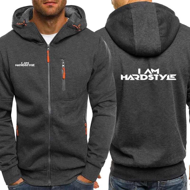 2024 Spring Autumn Men's I Am Hardstyle Logo Printed Cardigan Zipper High Street Long Sleeve Casual Sports Cotton Hooded Hoodies