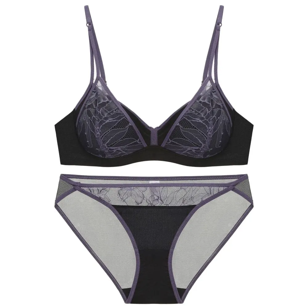 Sexet lingerisæt til kvinder stil Tyndt kontrast blonde patchwork Push-Up trådløs bh med dobbelte skulderstropper til lille buste — image 2