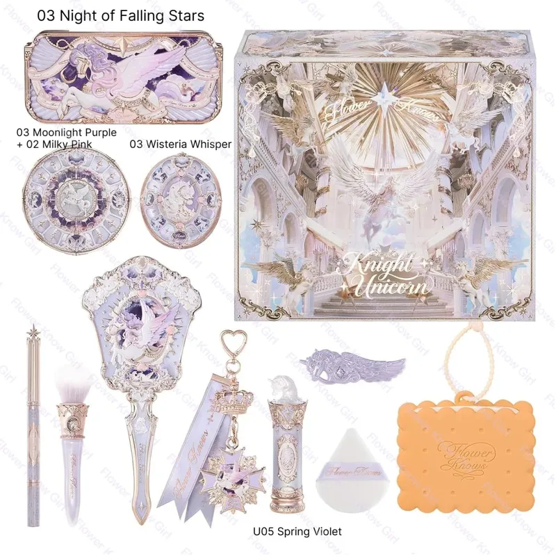 Flower Knows Full Makeup Kit Luxury Gift Box Eyeshadow Palette Blush Lip Cream Hand Mirror Hair Clip Bag Pendant Cute Beauty Cos
