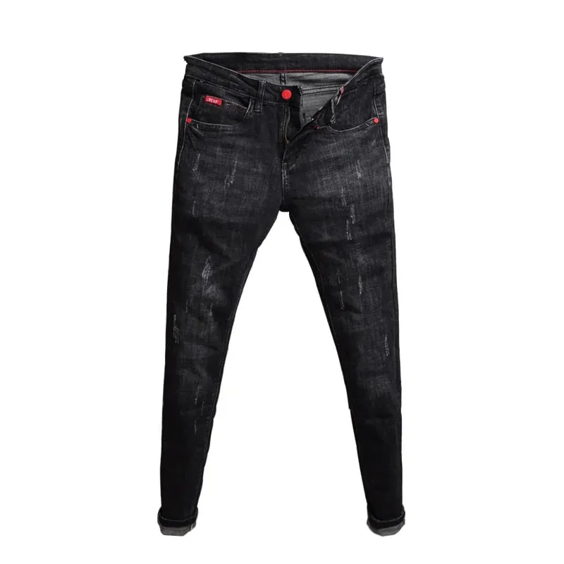 Autumn Winter 2022 Fashion Casual Student Korean Men's Solid Color Trousers Guy Casual Jeans Elastic Skinny Long Pencil Pants — image 5