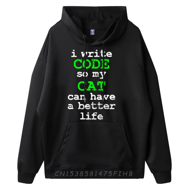 Code Coding Programmer Computer Science Cat Vintage Graphic Sweatshirts Men Oversize Man Hoodies Valentines Day
