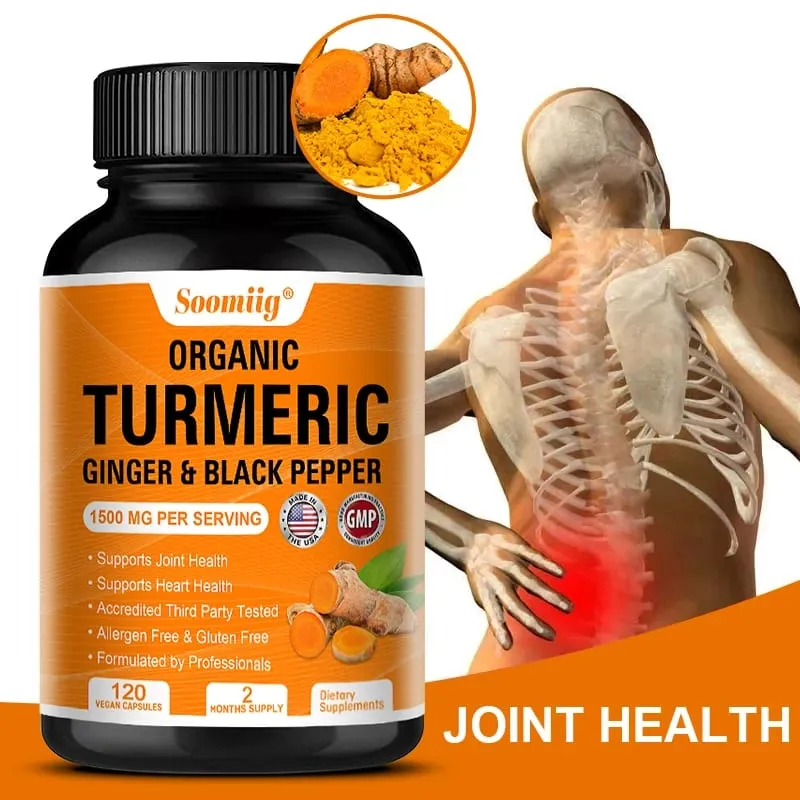 Organic Turmeric High Strength 1500 Mg | 120 Capsules with Black Pepper Ginger and Active Curcumin Joints Heart Cognition — image 1