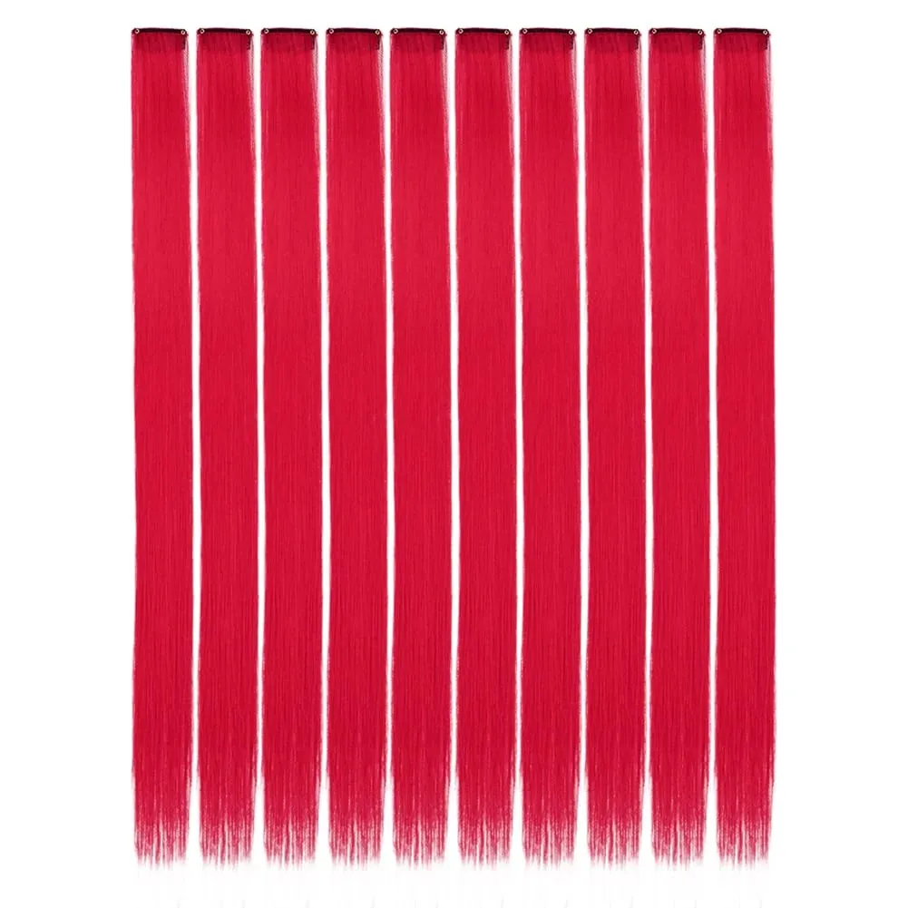 10PCS/Pack Colored Party Highlights Clip in Hair Extensions for Girls 22 Inches Omber colors Straight Hair Synthetic Hairpieces — image 28