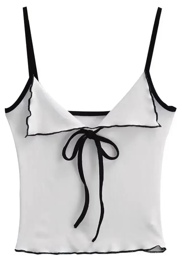 Atasan Cami Y2K dengan Tank Top Crop Tali Spaghetti Depan Simpul Pita Pakaian Atasan Anak Perempuan Shoujo Wanita Musim Panas — image 6