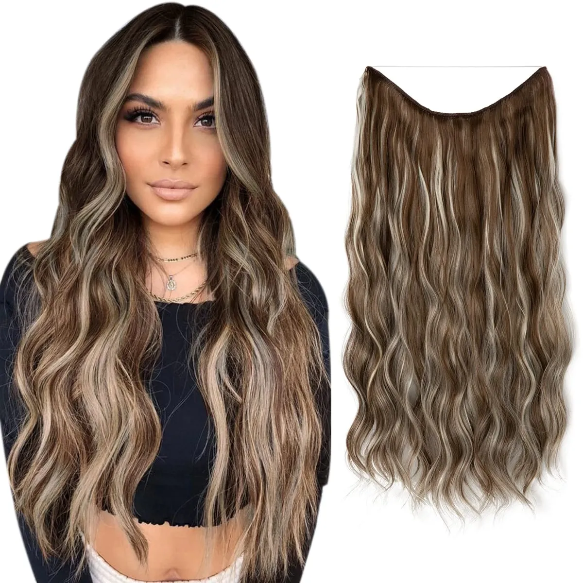 Synthetic Wave Invisible Wire With Clips Hair Extensions Fish Line Natural Blonde Clip In Hairpiece Fake Hair Piece — image 21