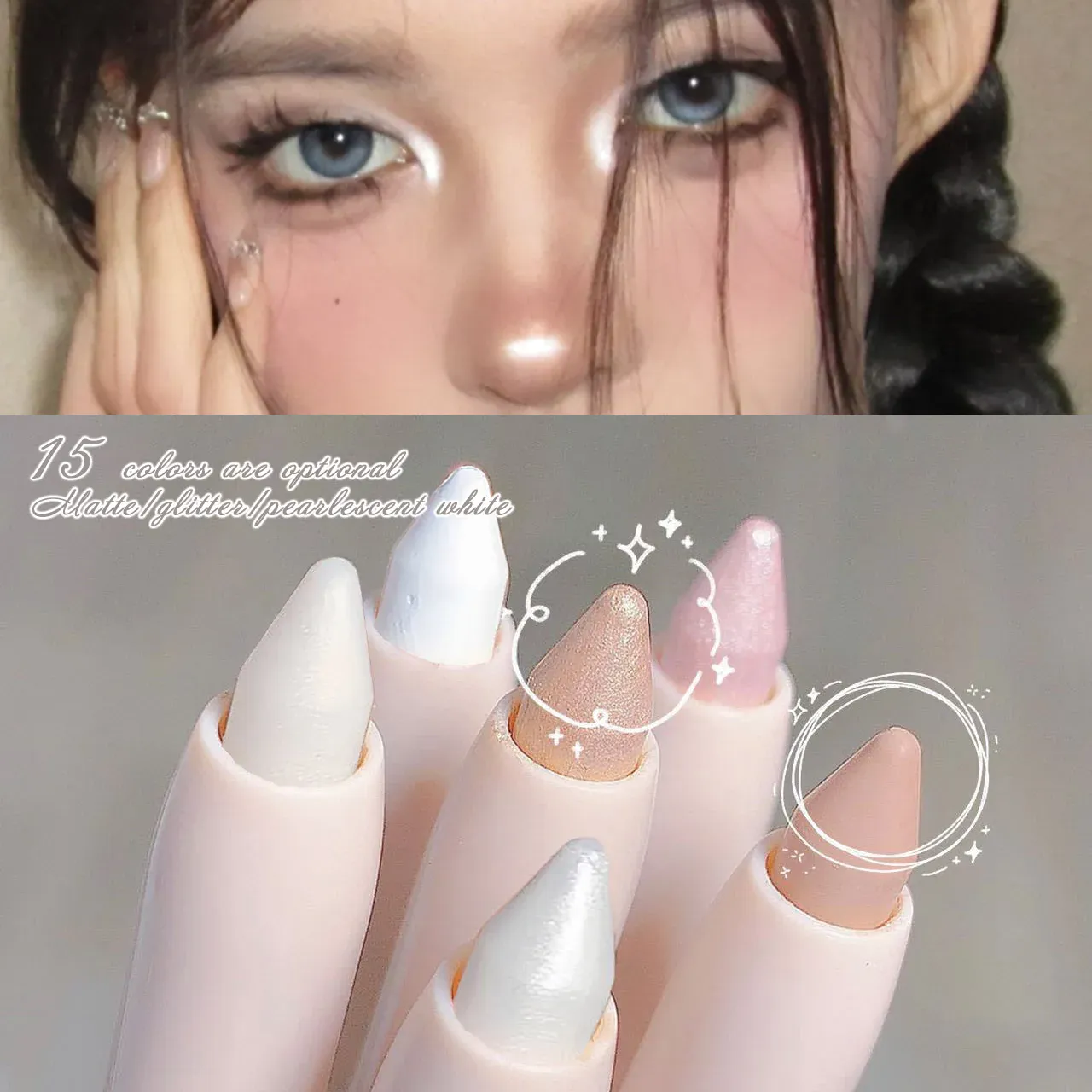 Eye Shadow Lying Silkworm Highlighter Pen Korean Eyes Makeup Matte White Pearl High-gloss Brightening Glitter Eyeshadow Stick — image 1