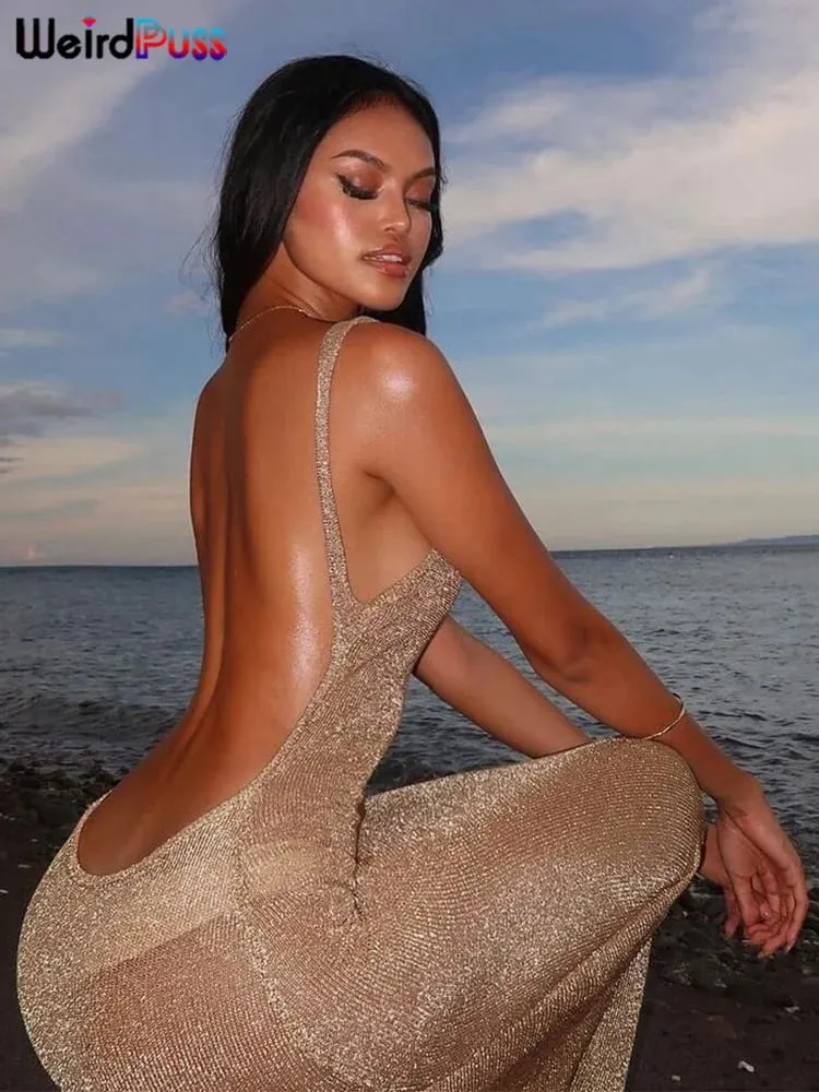 이상한 Puss See Through Dress 여성 2024 여름 얇은 민소매 반짝이 스플릿 Coquette Backless Clubwear Beach 섹시한 베스 티드 — image 5