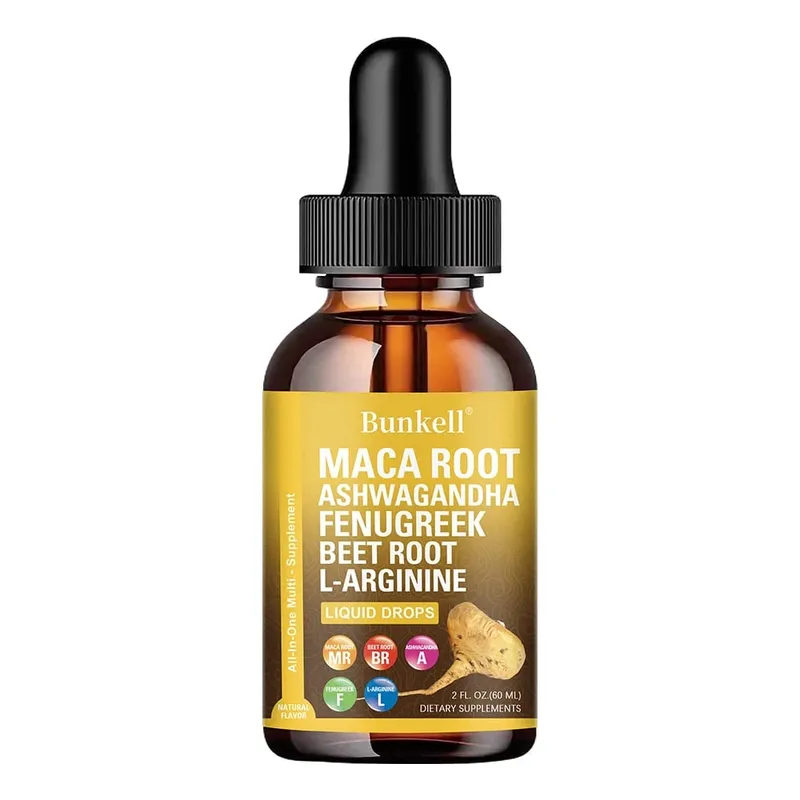 Bio maca gyökér folyékony cseppek ashwagandha görögszéna répa gyökérrel és L-arginin folyékony multivitaminnal nőknek és férfiaknak