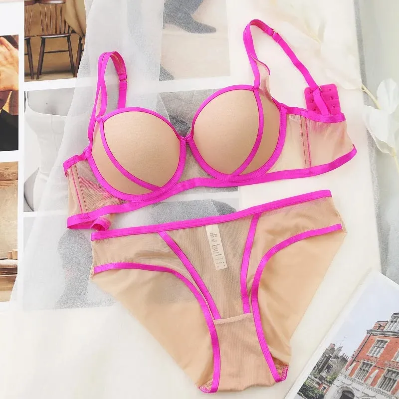 2026 New 5 Contrast Color Half Cup Thicken Push Up Lingerie Sets For Women Sexy Underwear Big Size 75-85 BCD Fashion Bra Panties — image 9