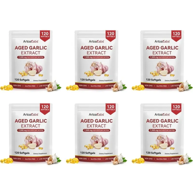 Aged Garlic Extract Softgels 7500mg Equivalent per Serving for Circulation & Heart Function Antioxidant & Immune Support 120Ct