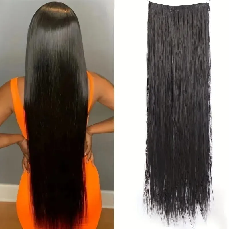 80CM Long Straight Hair Synthetic Hair Extension Piece Wig Clip On woman's heat-resistant Hairpiece — image 10