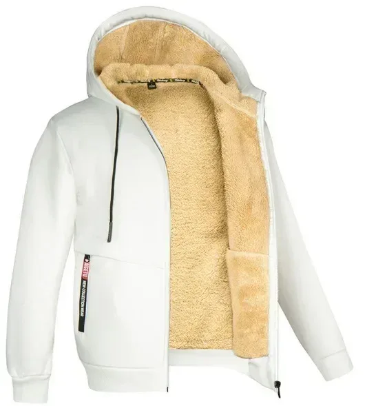 Men's Winter Warm Hoodies Sweatshirts Thickened Lamb Fleece Lining Hooded Jackets Windproof Zip Casual Hooded Sportwear for Men — image 6