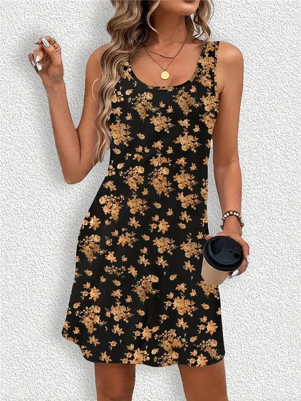 Fashion Leopard And Floral Pattern Women Mini Dresses Summer Sleeveless 3D Printed Street Ladies Dress 3XL Big Size Casual Dress — image 2