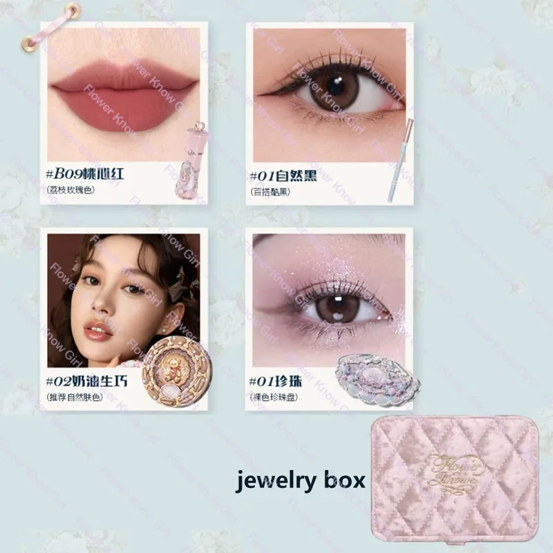 Flower Knows Makeup Gift Set for Women Shimmer Eyeshadow Palette Full Coverage Concealer Gel Eyeliner & Lipstick Cosmetic Kit