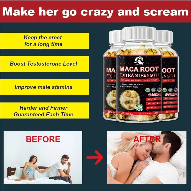 Greensure Organic Maca Root Powder Capsules 4000 mg with Maca Root Extract Supplement for Men and Women