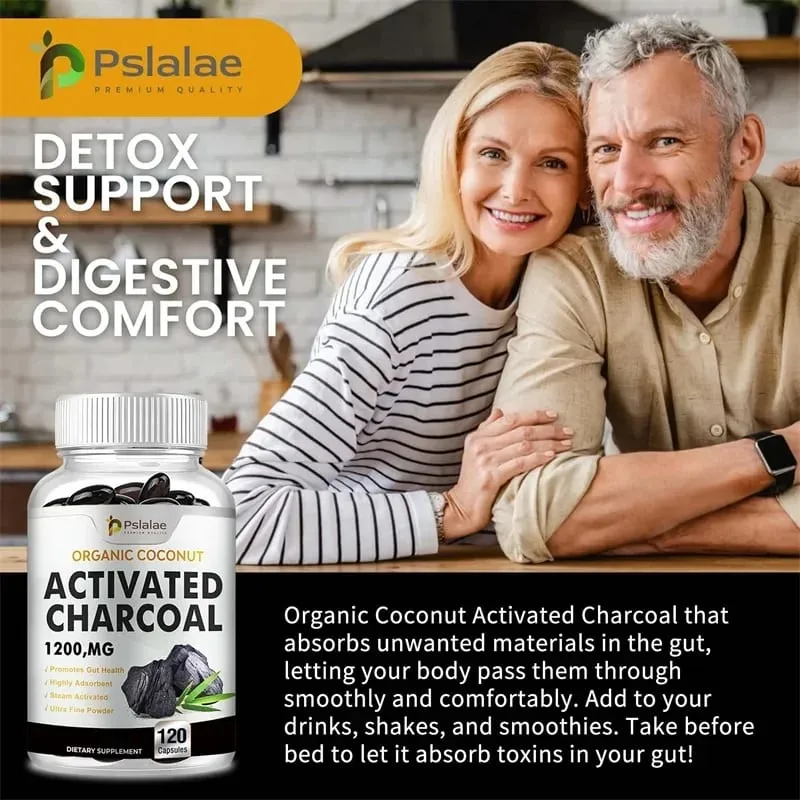 Activated Charcoal Capsules 1 200 Mg - Organic Coconut Shell Helps Relieve Gas & Bloating Detox & Bowel Digestive Supplement — image 7