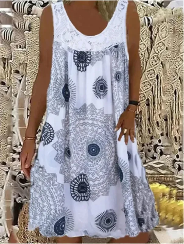 Damen-S-5XL-Größe, digital bedruckt, schulterfrei, sexy Leibchen, locker sitzendes Kleid, Spitze, Freizeitkleid, Sommerkleid — image 15