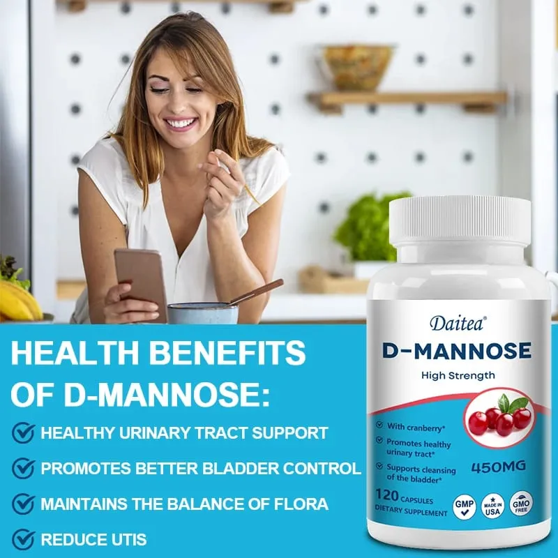D-Mannose Capsules - with 1000mg Cranberry Extract - Cleanses Detoxifies Supports Urinary Tract Health — image 1