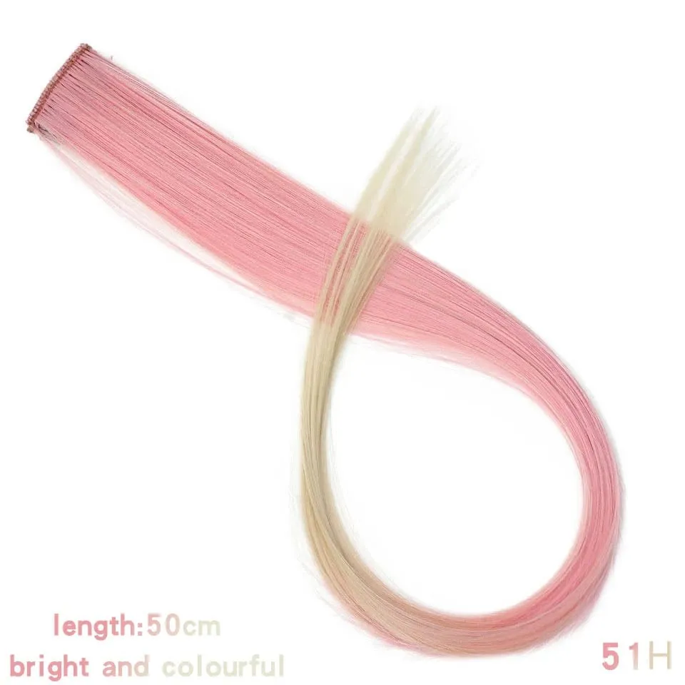 Feather Hair Extensions Purple Red Grey Synthetic Clip In Hair Feather Colorful False Hair Extension Mixed Color Straight Hair — image 35