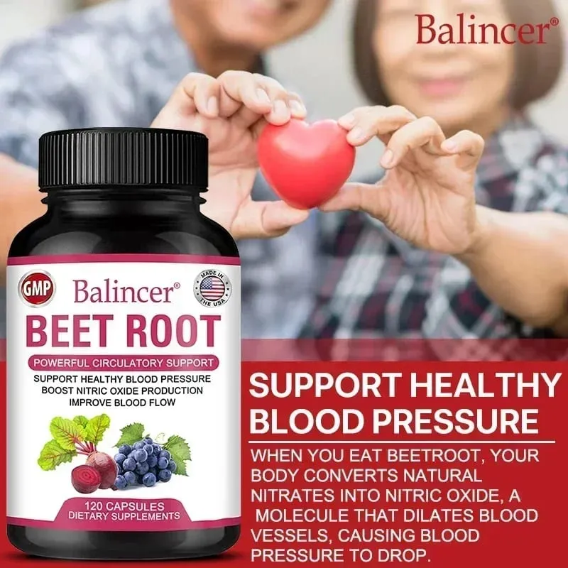 Beetroot Capsules Organic Beetroot Powder Extract + Black Pepper Nitric Oxide Production Blood Circulation Blood Pressure Health — image 4
