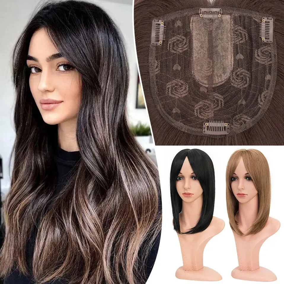 Snoilite Synthetic 18”Topper With Hair Bangs Synthetic Hair Clip In Hair Extensions For Fashion Women Natural Hair Accessories