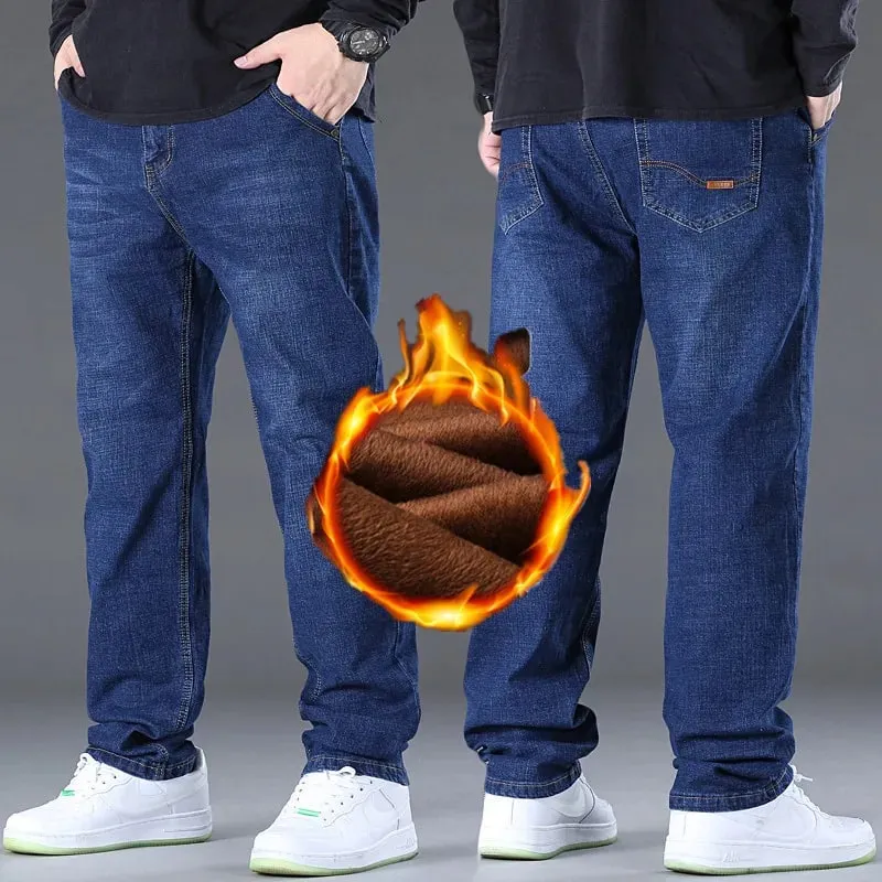 Oversized Plus Velvet Thick Jeans Men's Winter Youth Straight Loose Fleece Warm Pants High Waist Men's Plus Size 52 50 10XL — image 7