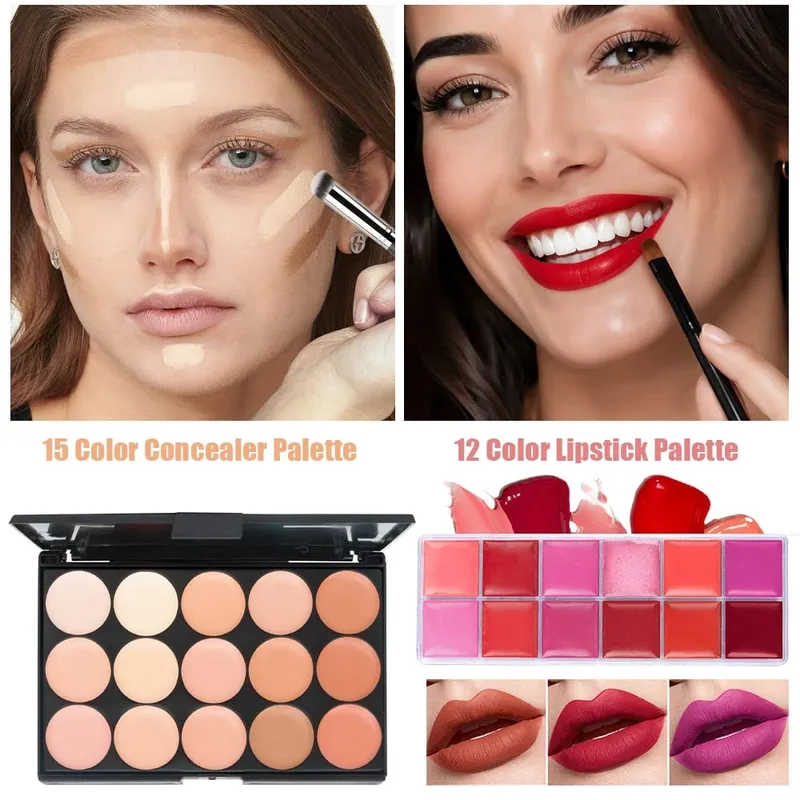 6pcs Makeup Kits 54 Colors Eyeshadow Palette 15 Color Concealer Palette 12‑Color Lip Gloss with 9pcs Brushes Lip Brush Full Set — image 4