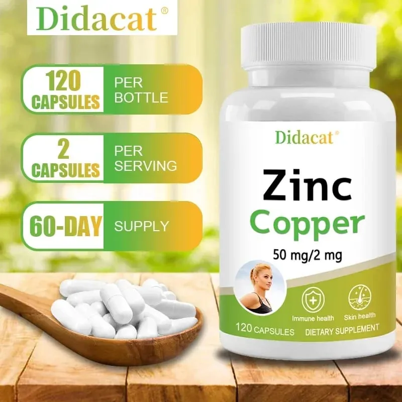 Zinc and Copper Dietary Supplement 120 Capsules Mineral and Antioxidant Supplement Immunity and Mood Supports Skin Health — image 6