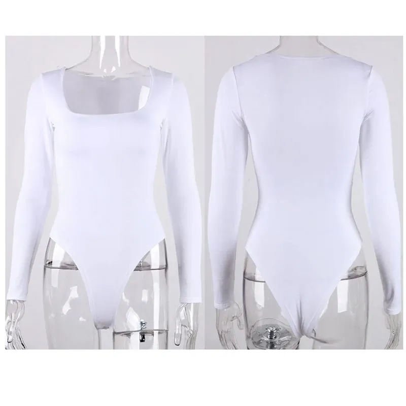 Long Sleeve Bodysuits Spring 2025 Square-Cut Collar Solid Bodycon Elastic Romper Sexy Y2k Women Clothing Fashion Club Party 2520 — image 6