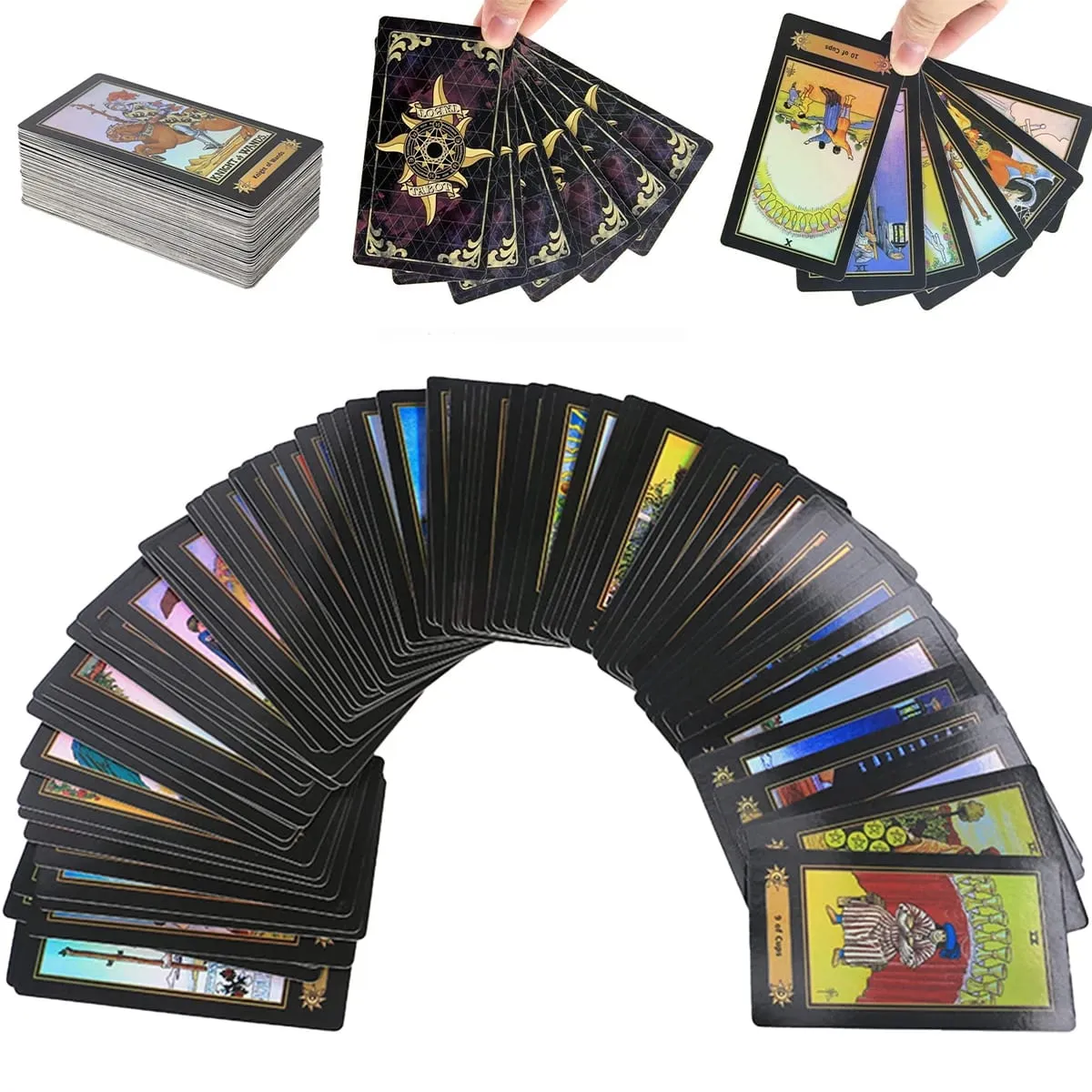 78 Holographic Tarot Cards with Guide Book Waterproof Future Telling Game for Beginners Edition Magician Tarot Deck Board Game — image 1