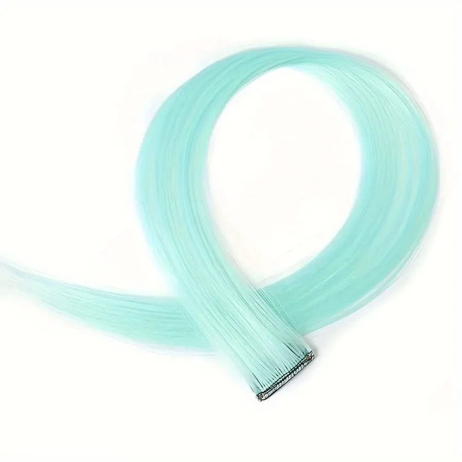 Clip in Hair Extensions 22 Inch Colored Hair Extensions Party Highlights Long Straight Synthetic Hairpieces for Women Kids Girl — image 29