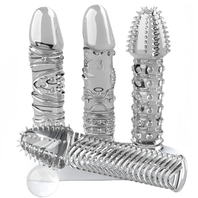 4 Types Crystal Penis Sleeve 14cm Peinis Extender Enlargement Condoms Delay Ejaculation Sex Toys for Men Sex Shop — image 1