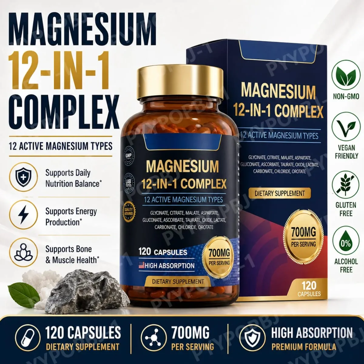 700mg Magnesium Complex12 in 1 Magnesium Supplement with Glycinate Citrate Malate Oxide Taurate Aspartate Orotate Magnesium — image 1